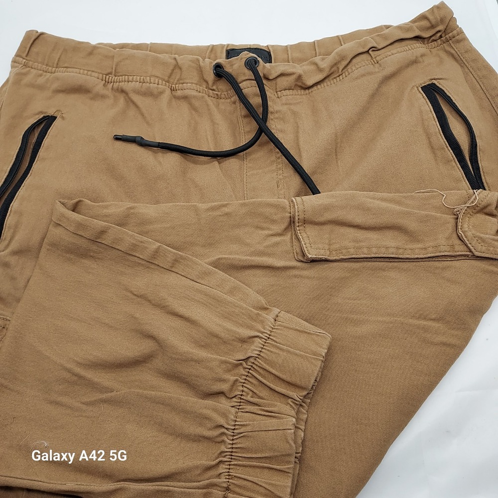 Steves Jeans Mens 2X Brown Cargo Joggers Stretch Twill Moto Pants SEBXP60TOBS2